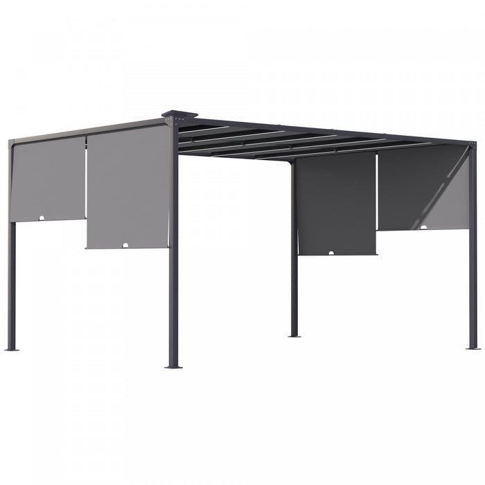 Outsunny Pergola Exterieure 10'x13', Lumieres Led, Toit Retractable, Gris