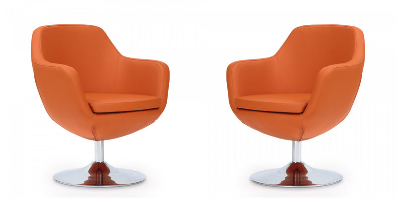 Fauteuil lounge pivotant moderne Caisson en tissu orange - Lot de 2