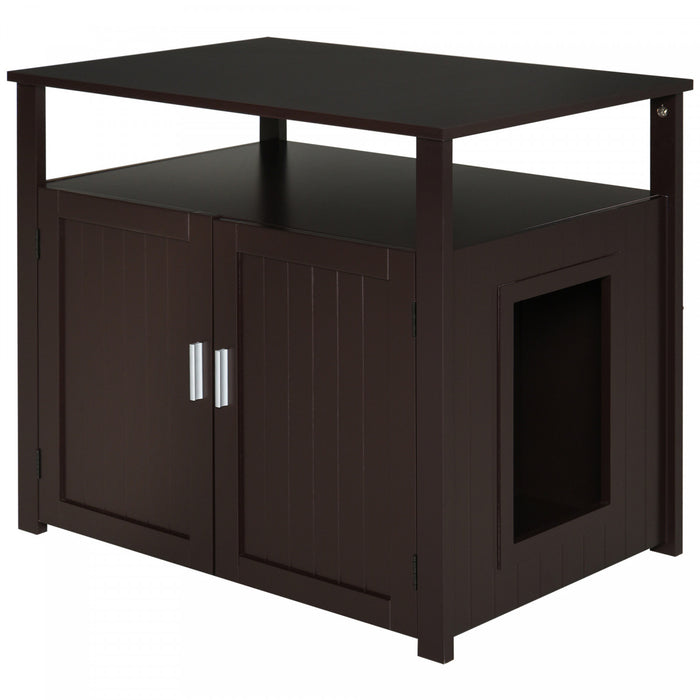 Pawhut En Bois Pour Chat En Bois Litiere Pour Animaux De Compagnie Enceinte Chaton Maison Table De Chevet Table D'appoint Armoire Cachee Avec Separateur Amovible/reglable Portes Magnetiques Marron