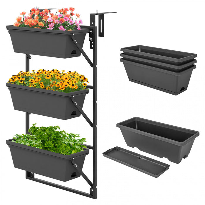 Costway Suspendu Planteur Vertical Avec 3 Boites De Planteur Et Crochets Amovibles Pour Fleurs