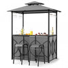 Costway 6.5 X 4 X 8 Ft Grill Gazebo Ensemble Avec 2 Tabourets De Bar, Table De Bar En Verre Trempe Gris