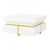 Ava Table Basse a Fini Haute Brillance avec Tiroirs de Rangement et Accents Dores, Blanc