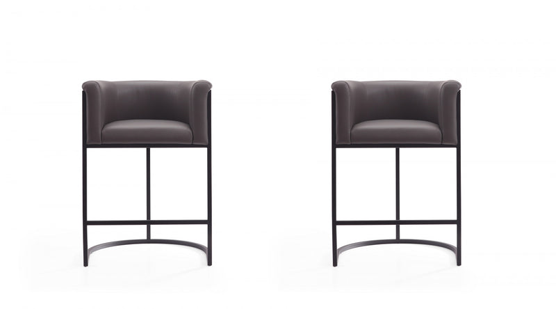Tabouret de comptoir moderne du milieu du siecle en metal et tissu, coloris graphite, lot de 2