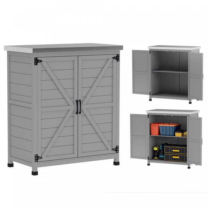 Outsunny Armoire De Rangement En Bois , Abri De Jardin Avec Etagere, Gris