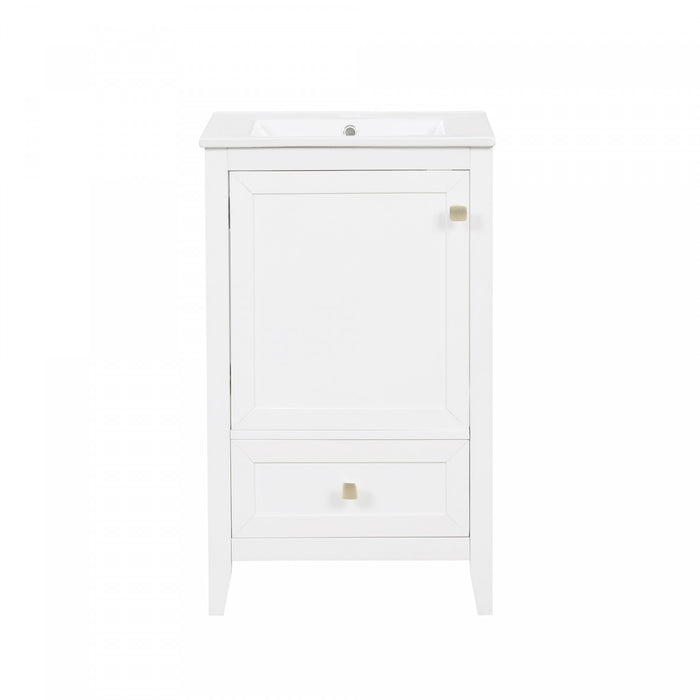 Puret Meuble-Lavabo Simple 20 po avec Etagere de Porte et Tiroir Coulissant, Blanc