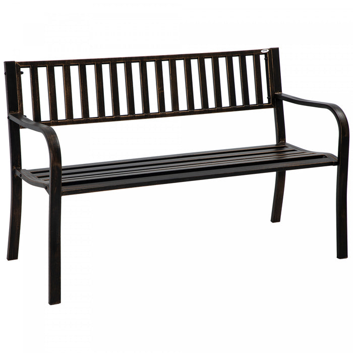 Outsunny 50\" Banc De Jardin En Acier, Chaise De Parc En Metal Pour Jardin