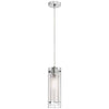 Luminaire suspendu Pasha de Dainolite en verre transparent et givré, avec fini chromé poli et 1 ampoule
