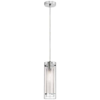Luminaire suspendu Pasha de Dainolite en verre transparent et givré, avec fini chromé poli et 1 ampoule