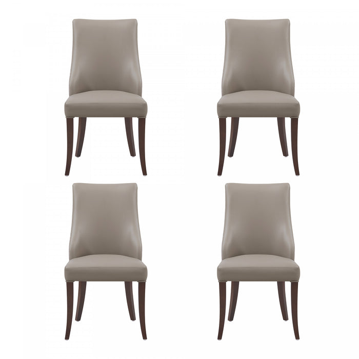 Chaise de salle a manger moderne Connie en cuir vegetalien et velours avec structure en bois, taupe - Lot de 4