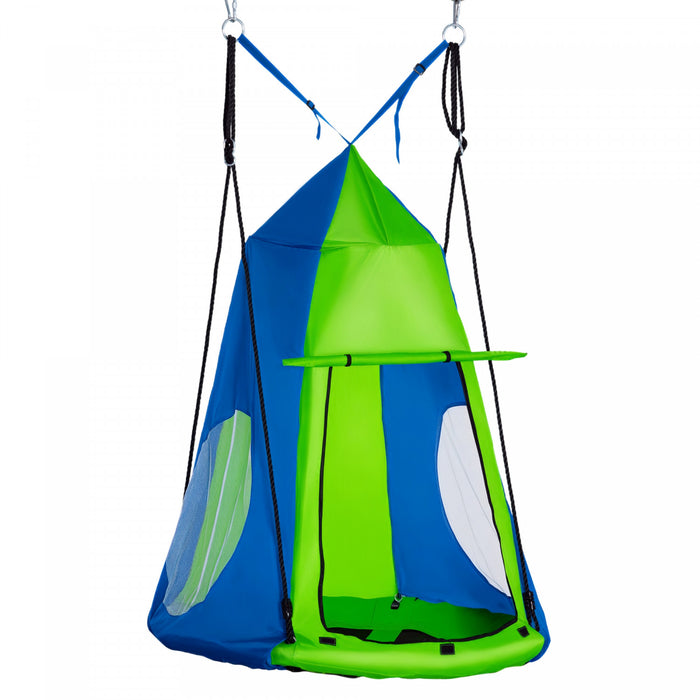 Outsunny Tente Suspendue pour Enfants avec Balancoire, Hamac Impermeable avec Fenetres et Porte Roulante pour Interieur & Exterieur, Vert