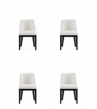 Chaise de salle a manger moderne en bois et cuir vegetalien Gansevoort, ivoire - Lot de 4