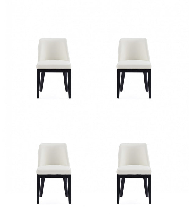 Chaise de salle a manger moderne en bois et cuir vegetalien Gansevoort, ivoire - Lot de 4