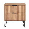 Table de nuit moderne Dumbo 20\" a cannelures en brun dore (2 tiroirs)