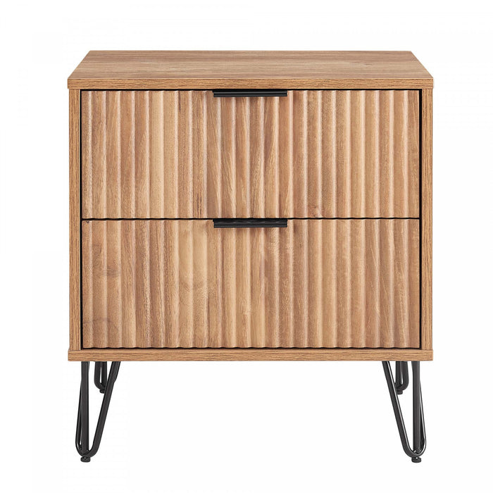 Table de nuit moderne Dumbo 20\" a cannelures en brun dore (2 tiroirs)