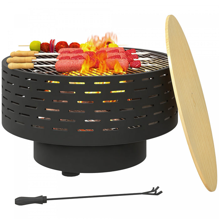 Outsunny Brasero 3-en-1 Bol a Feu Exterieur avec Panier Effet Bois Gris Charbon