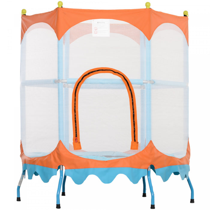Qaba Trampoline pour enfants, trampoline pour tout-petits d'interieur et d'exterieur de 4,6 pieds, mini trampoline recreatif avec guidon, filet de securite, bleu