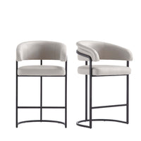 Tabouret de comptoir moderne en metal Augusta avec revetement en tissu gris clair - Lot de 2
