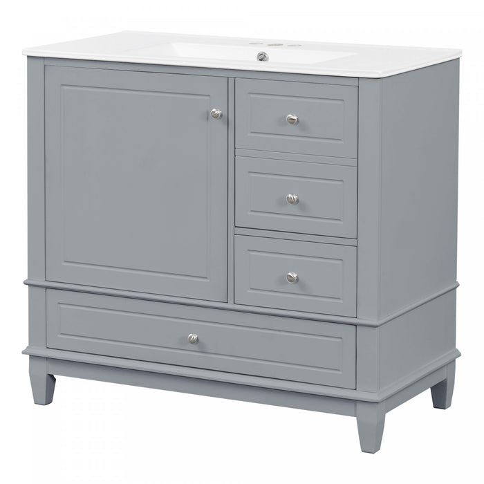 Fanny Meuble-lavabo de 36\" avec vasque en ceramique et charnieres a fermeture douce, Gris