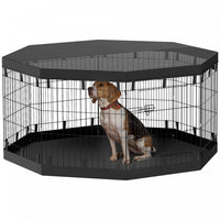 Pawhut Parc Pour Chien, 8 Panneaux Pliables, Coussin Impermeable, Couverture Superieure Resistante A