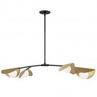 Luminaire suspendu horizontal Emma de Dainolite en verre blanc, avec fini noir mat et laiton vieilli, et 4 ampoules