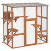 Pawhut Catio Enclos D'exterieur Pour Chat En Bois Avec Toit Resistant Aux Intemperies, Pont, Boite De Repos, Plates-formes Pour 2 Chatons, Orange