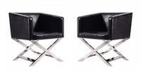 Fauteuil d’appoint contemporain en cuir vegetalien Hollywood, noir – Lot de 2