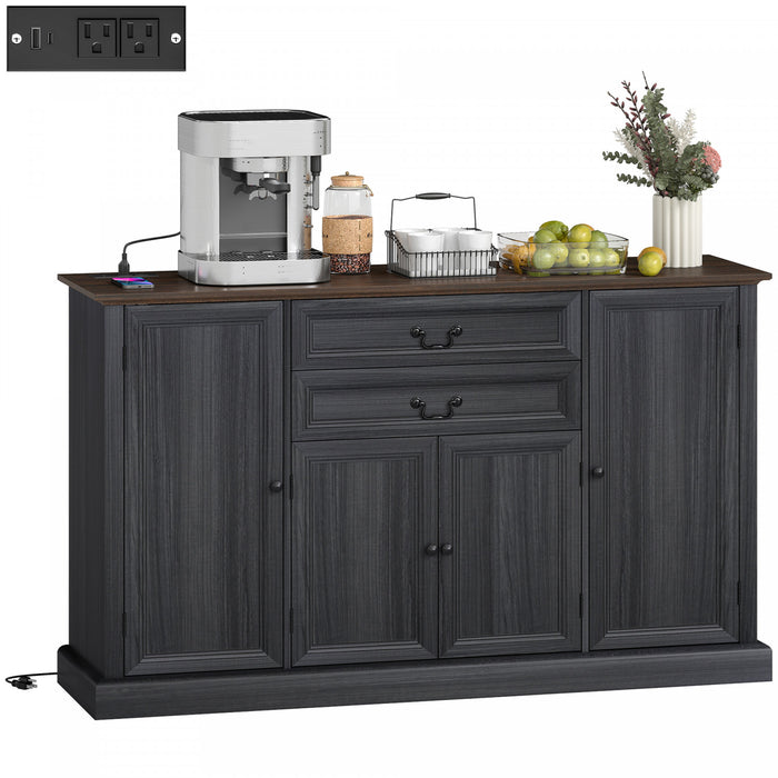 HOMCOM Buffet de style campagnard 58 po avec station de charge, noir