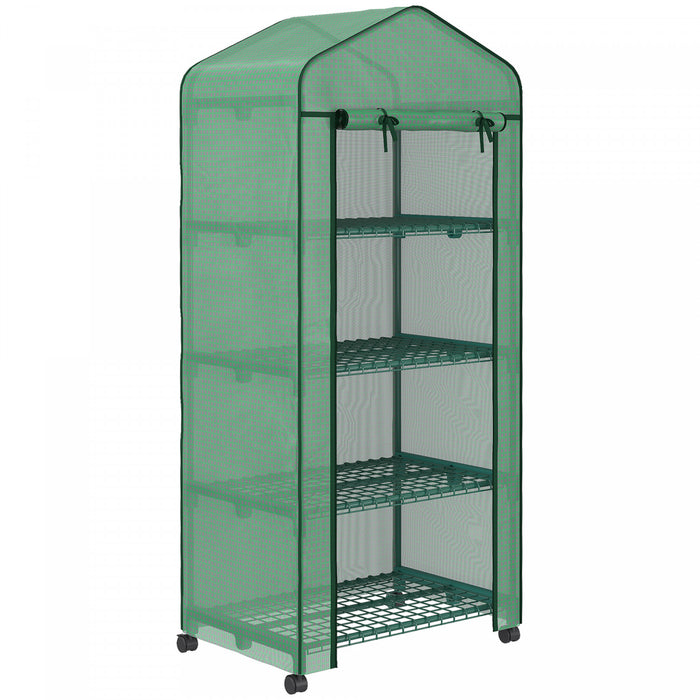 Outsunny Serre Portable Avec Etageres A 4 Niveaux, Couverture En Pe, Verte