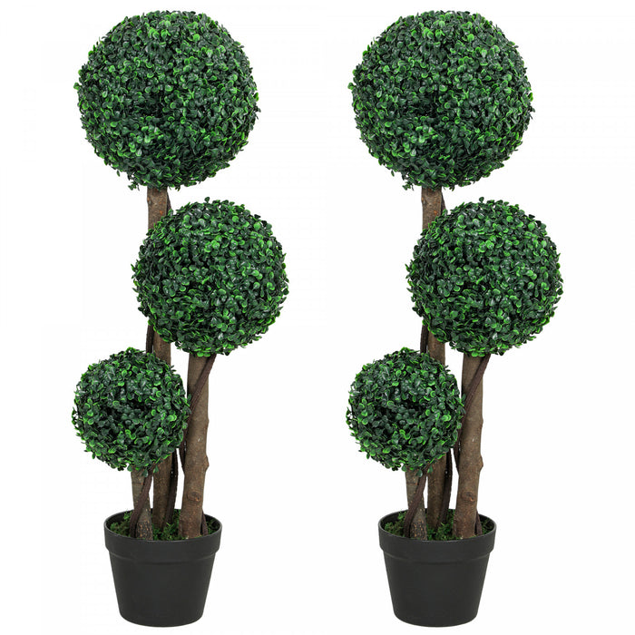 HOMCOM Lot de 2 Buis Artificiels a Trois Boules 3pi, Vert
