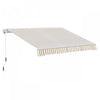Outsunny 12' X 10' Store Banne Manuel Retractable Aluminium Polyester Impermeabilise Anti-uv Beige Et Blanc
