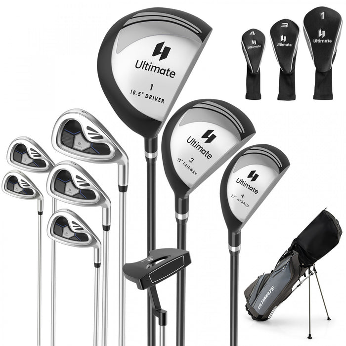 Costway 9 Pcs Hommes Complet Golf Club Ensemble A Droite Avec 460cc Alliage Driver Fers Gris