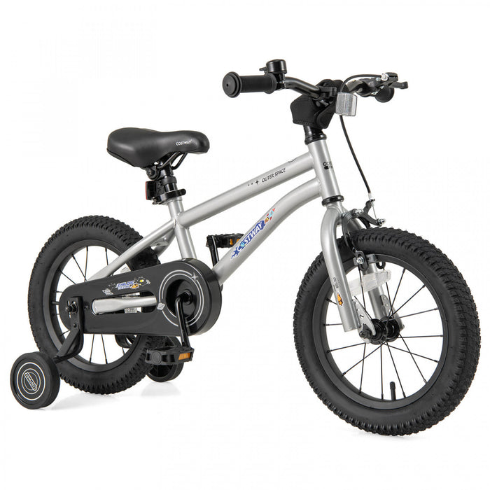 Velo Costway 14 Pouces Pour Enfants De 3 A 5 Ans Avec Selle Reglable Et Guidon Antiderapant Argent