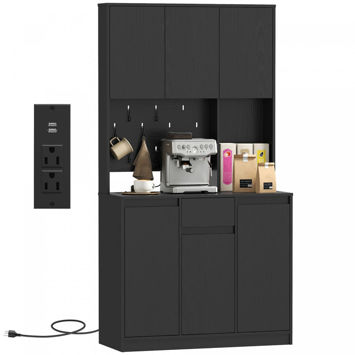 HOMCOM Armoire de rangement 71\" avec station de charge, noir