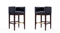 Tabouret de bar Kingsley style milieu du siecle en bois et tissu noir - Lot de 2
