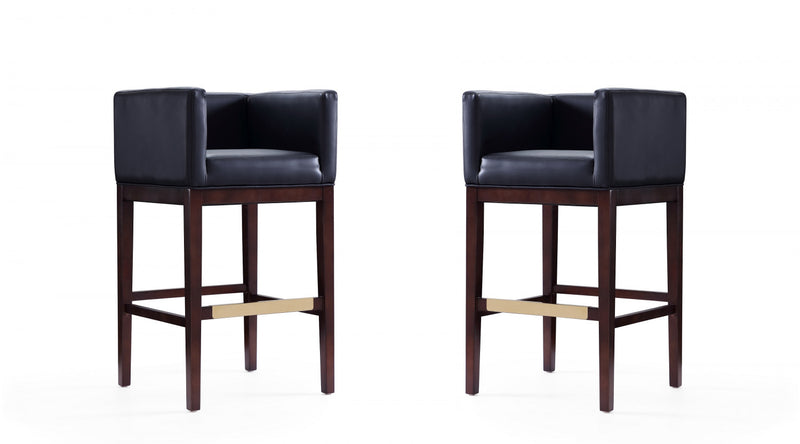Tabouret de bar Kingsley style milieu du siecle en bois et tissu noir - Lot de 2