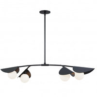 Luminaire suspendu horizontal Emma de Dainolite en verre blanc, avec fini noir mat et 4 ampoules