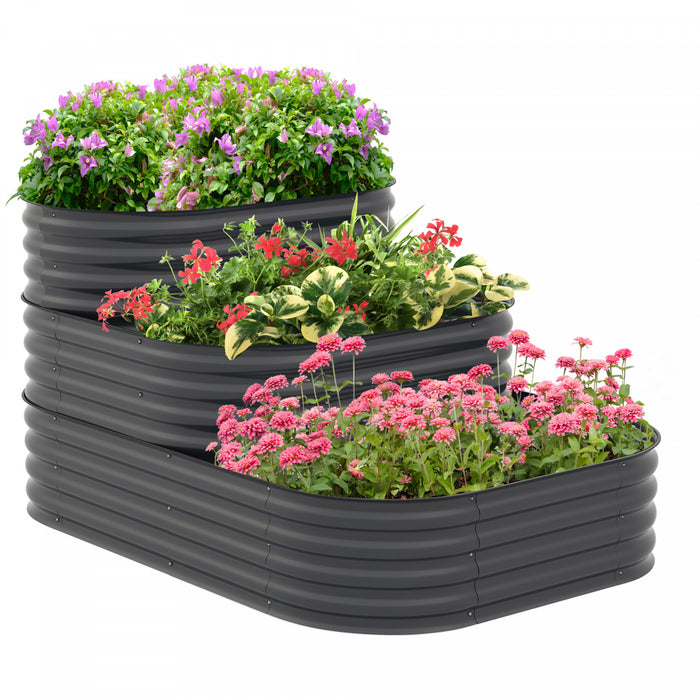 Outsunny Kit De Lit De Jardin Sureleve A 3 Niveaux, Boite De Jardiniere Galvanisee Exterieure De 5.2x3.6x2.7ft Avec Bordure De Securite Pour Les Legumes, Fleurs, Fruits Et Herbes, Gris