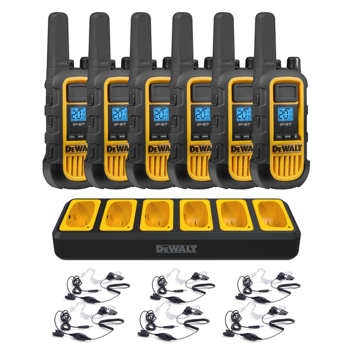 6 Talkies de chantier Dewalt DXFRS800 Plus écouteurs - 2 Watt, robuste, longue portée, radios bidirectionnelles intérieures-extérieures + 22 canaux