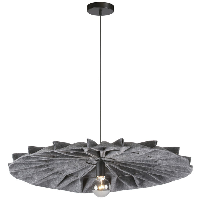 Luminaire suspendu Plegado de Dainolite avec abat-jour en feutre gris, fini noir mat et 1 ampoule