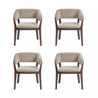 Fauteuil Blake moderne en faux mohair avec accoudoirs en bois, naturel - Lot de 4