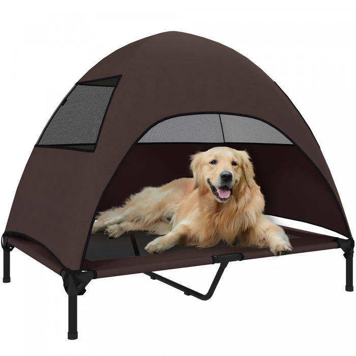 PawHut Lit pour Chien Sureleve avec Toile, Lit pour Animaux avec Cadre en Acier, Maille Respirante Lavable, Parfait pour Camping & Jardin, 106 x 76 x 99 cm, Marron