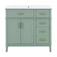  Clara Vanity moderne 36 pouces vasque ceramique + multi-tiroirs, Vert clair