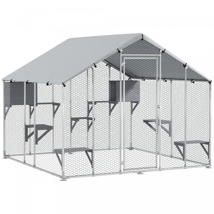 Enclos D'exterieur Pour Chat 94,5 Po Avec Housse Impermeable