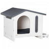 Pawhut Niche En Plastique Avec Aerations, Petite Niche Avec Ouverture De Porte, Sol Sureleve, Support De Bol, 2 Bols, Coussin Doux Lavable, Pour Chiens De Petite Taille, Blanc