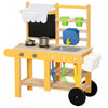 Cuisine de boue Qaba avec roues, evier, cuisiniere, etagere et tableau noir, jaune