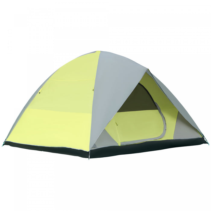 Outsunny Tente De Camping Dome Familiale 6 Personnes Avec Double Couche Amovible Etanche Pour Randonnee En Plein Air Avec Sac De Transport, Jaune Et Gris