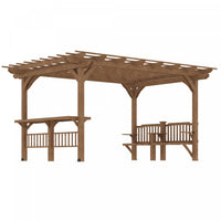 Outsunny Pergola Exterieure 14' X 10', Tonnelle En Bois Avec Comptoirs De Bar Et Bancs, Pour Jardin,