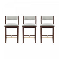 Tabouret de comptoir moderne en bois Patricia avec revetement en tissu blanc glacier - Lot de 3