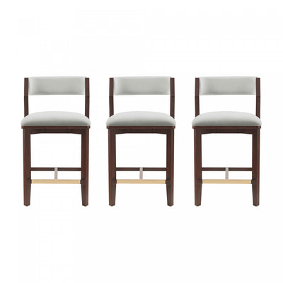 Patricia Modern Wood Upholstered Counter Stool in White Glacier - Set of 3 | Tabouret de comptoir moderne en bois Patricia avec revetement en tissu blanc glacier - Lot de 3