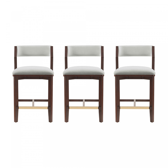 Tabouret de comptoir moderne en bois Patricia avec revetement en tissu blanc glacier - Lot de 3
